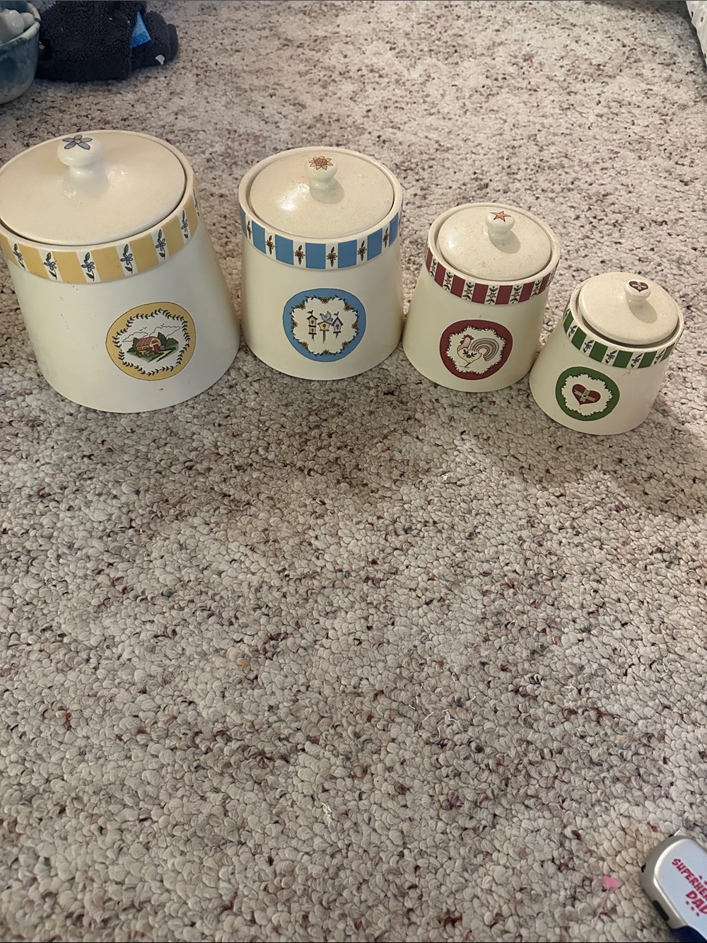 Vintage 1980s Russ Berrie Ceramic Kitchen Canister Set - 4 Piece